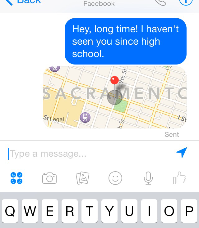 An example of the maps that can be displayed on previous chats by clicking on the chat bubble. It is possible to obtain driving directions as well.